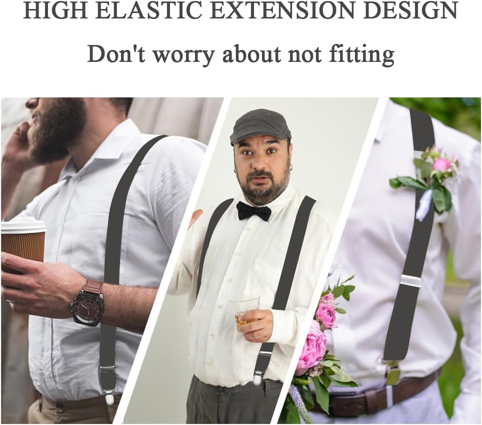 WOXVM Mens Suspenders Adjustable Braces with 4 Strong Metal Clips Elastic X Back Heavy Duty Suspender for Men and Women - Image 3