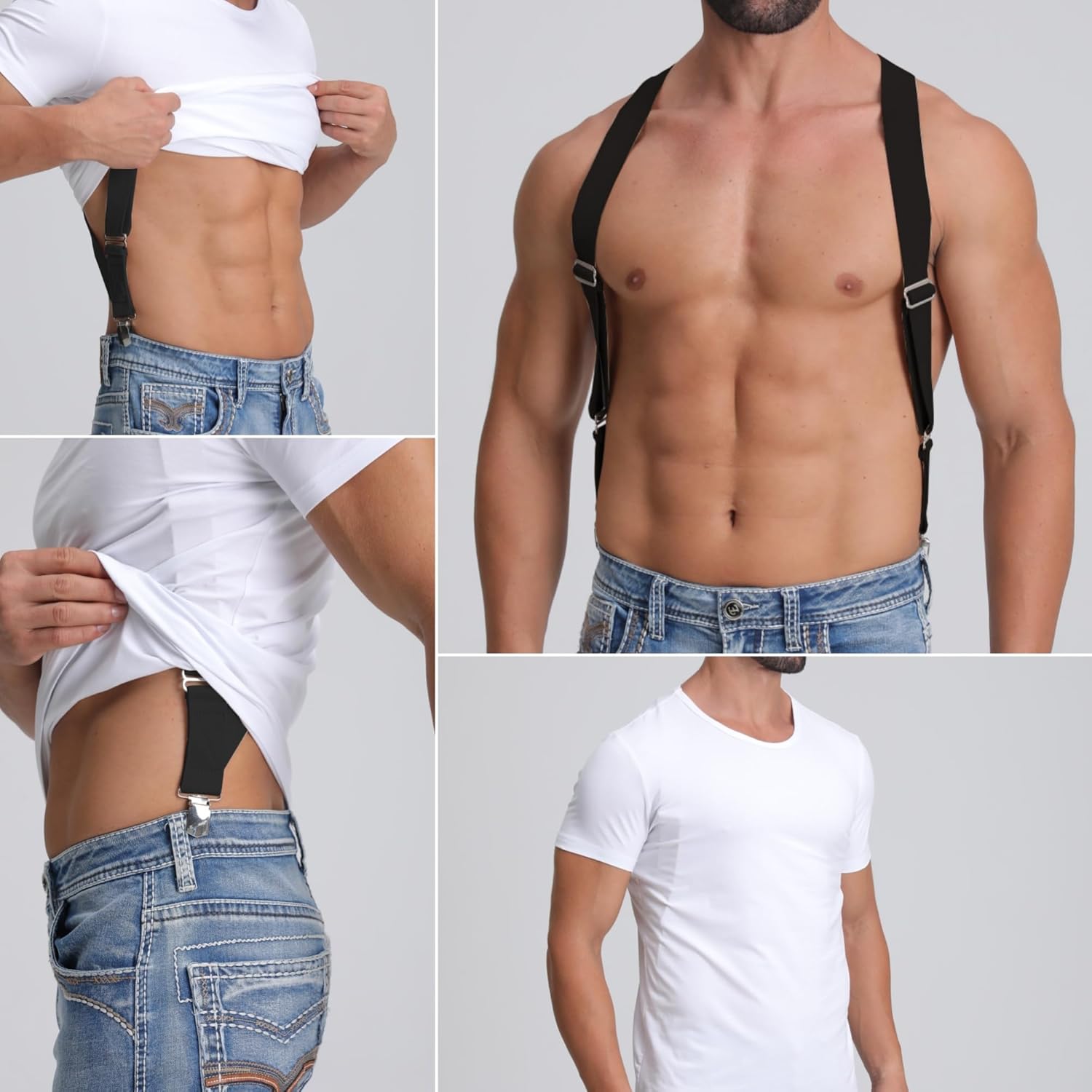 LazarsSpace 2 Clips Men's Suspenders X-Back Clip-On Elastic Braces for Formal and Casual Wear