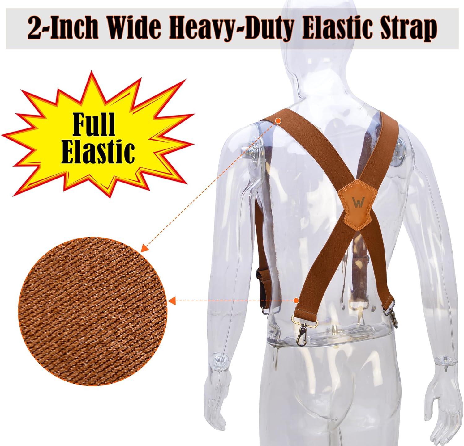 WELKINLAND Heavy-Duty 2Inch-Wide Full-Elastic Work Suspender For Jeans