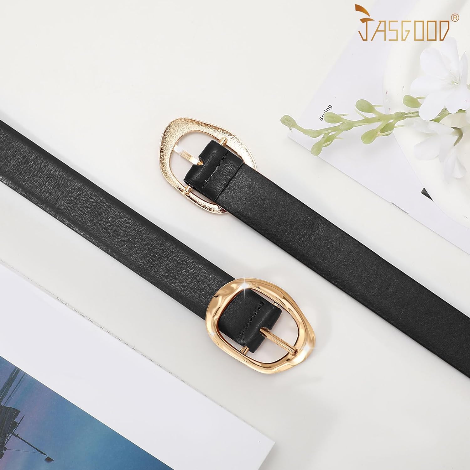 Alternative view of Women Leather Belt for Jeans Pants Ladies Casual Waist Belt Fashion Women Belt with Gold Buckle