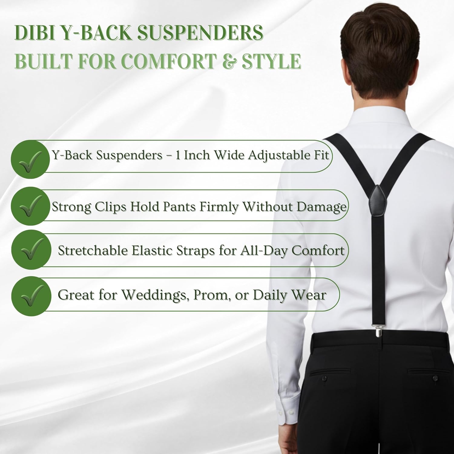Alternative view of Dibi Suspenders for Men - Adjustable Y Back Mens Suspenders with 3 Heavy Duty Strong Clips
