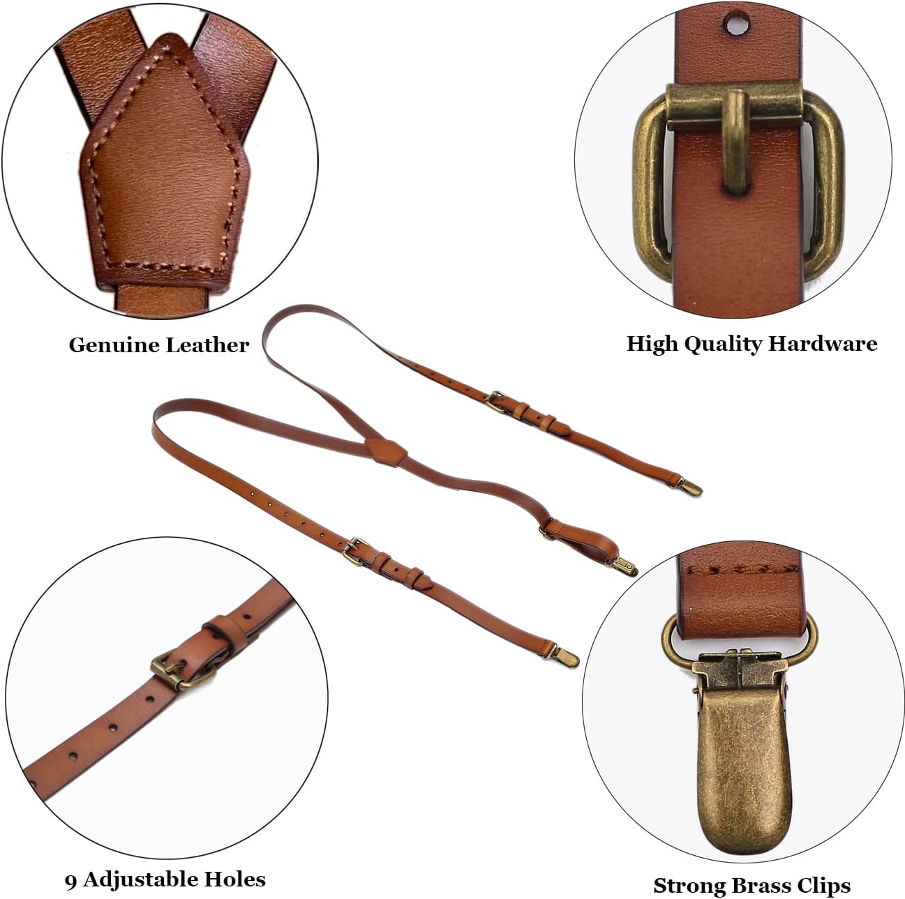 Alternative view of Leather Suspenders For Men Y Back Design Adjustable Brown Genuine Leather Suspenders Personalized groomsmen gifts