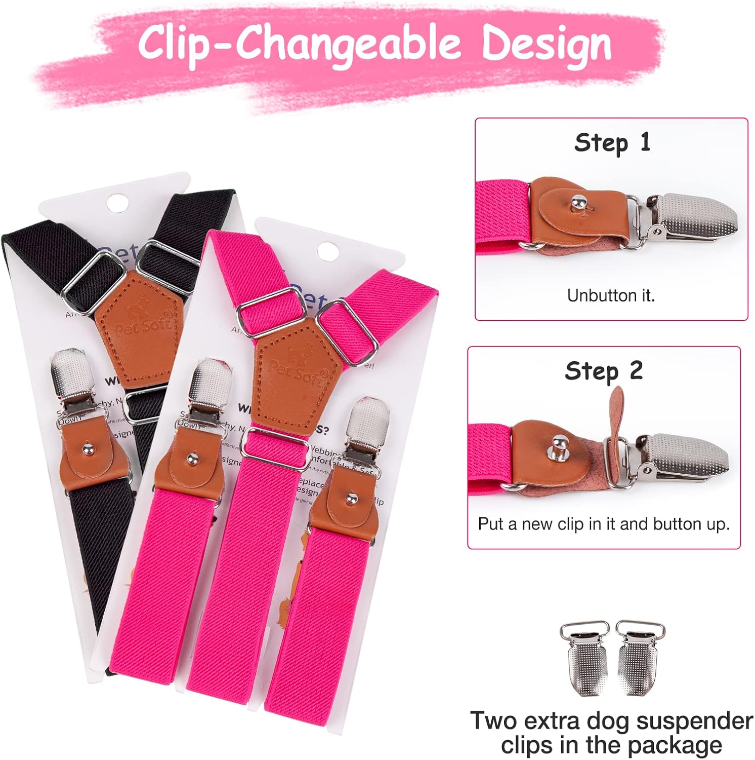 Alternative view of Pet Soft Dog Suspenders 2 Pieces Female Dog Diaper Suspenders for Dogs Diaper Keeper Suspender for Dogs Skirt, Doggy Dress (Black & Pink, S/M)
