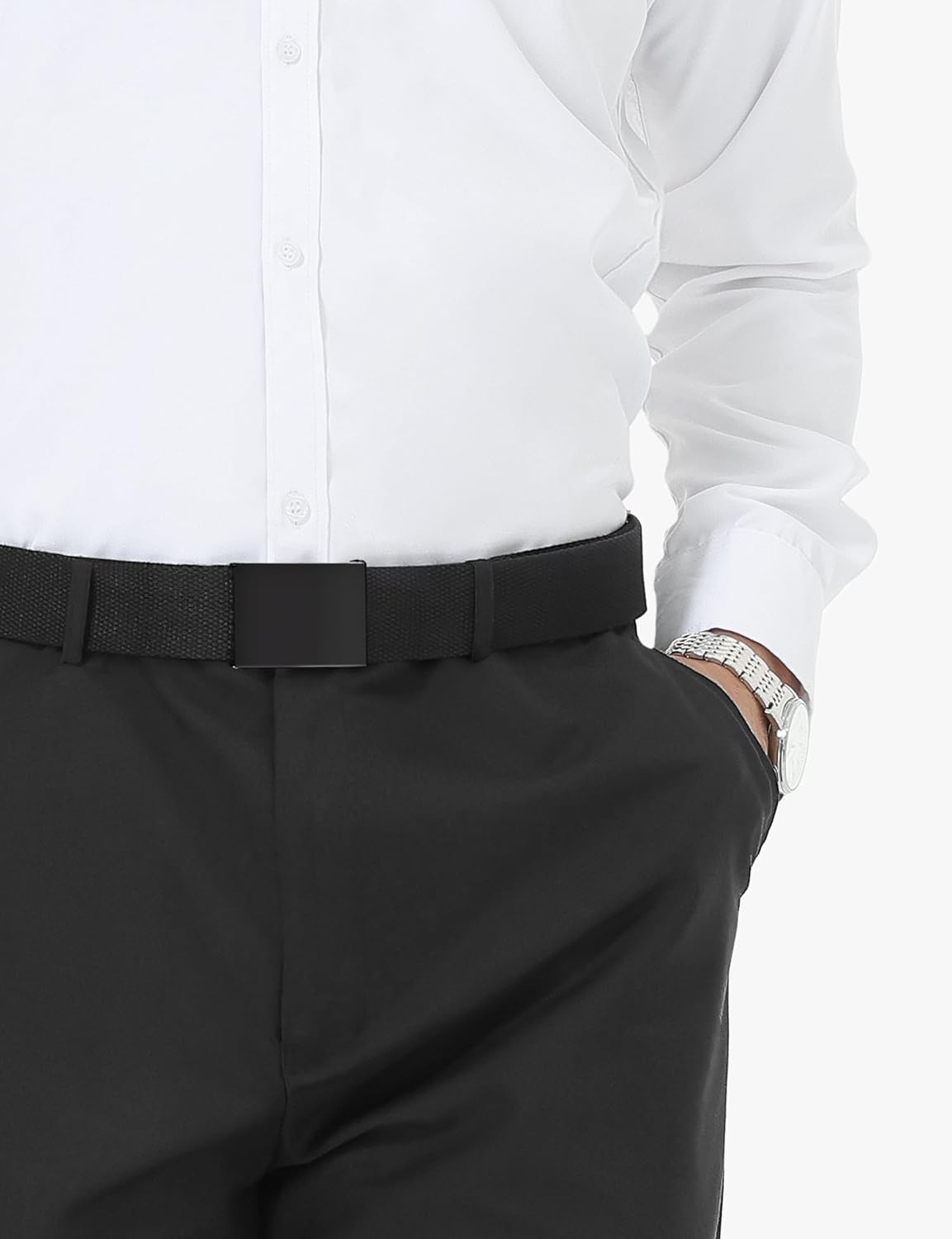 LXMY Mens Belt,Work Belts for Men,Mens Holeless Adjustable Canvas Web Cloth Fabric Belts,Black Casual Dress Business Belt