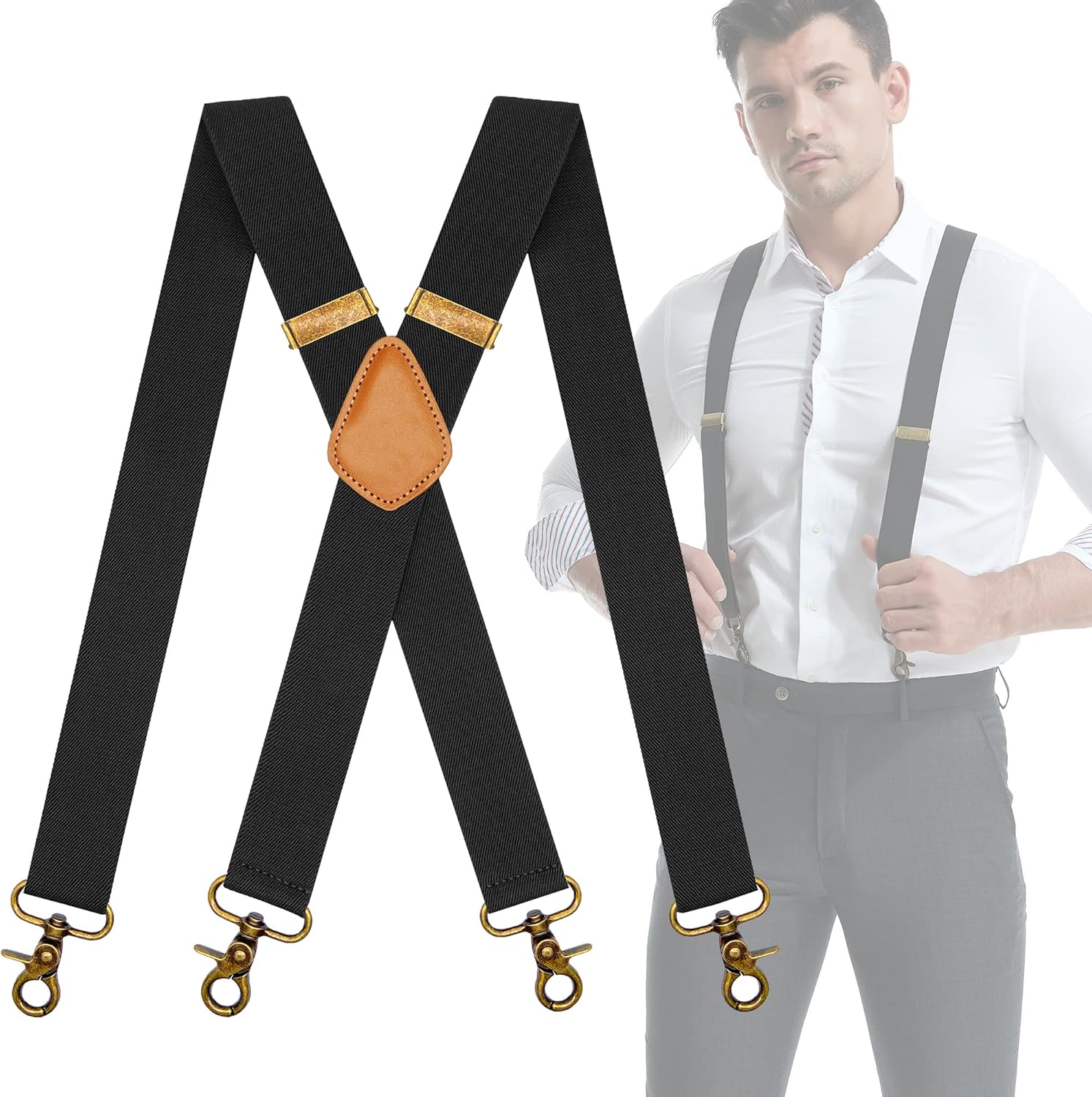 Alternative view of SupSuspen Snap Hook Suspenders for Men for Belt Loop Retro Suspenders Adjustable