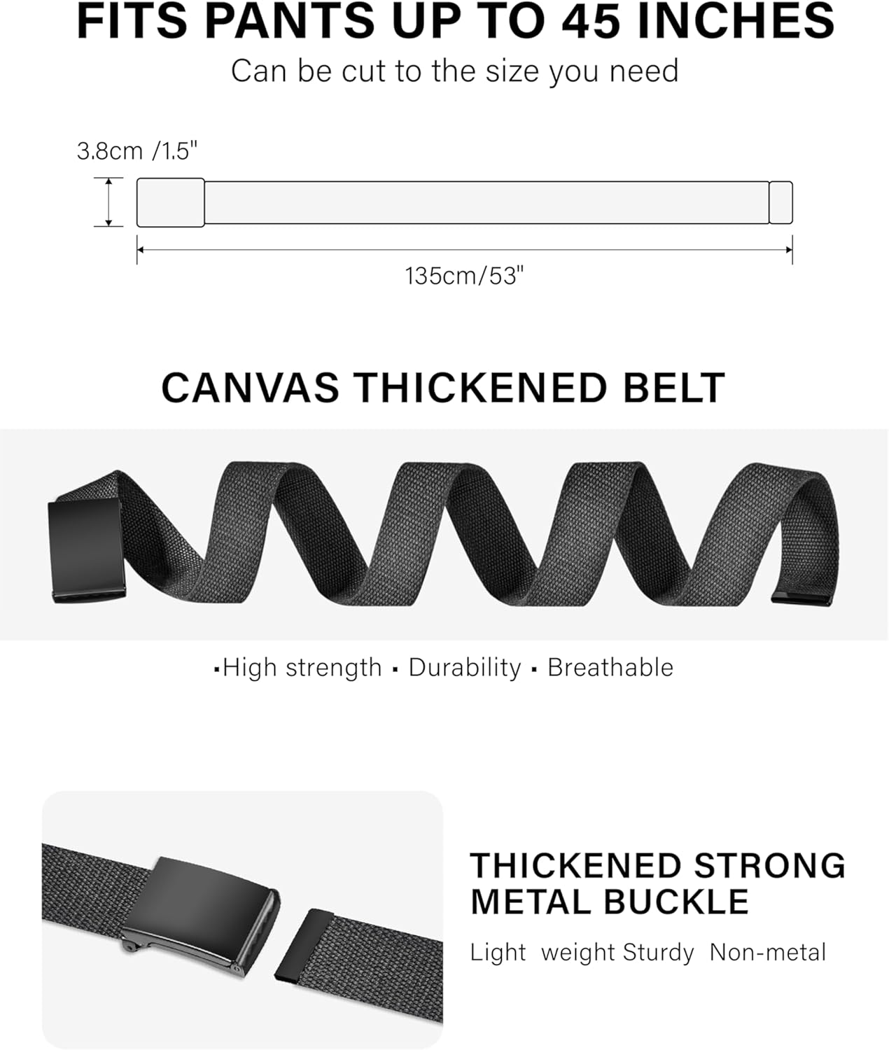 Alternative view of LXMY Mens Belt,Work Belts for Men,Mens Holeless Adjustable Canvas Web Cloth Fabric Belts,Black Casual Dress Business Belt