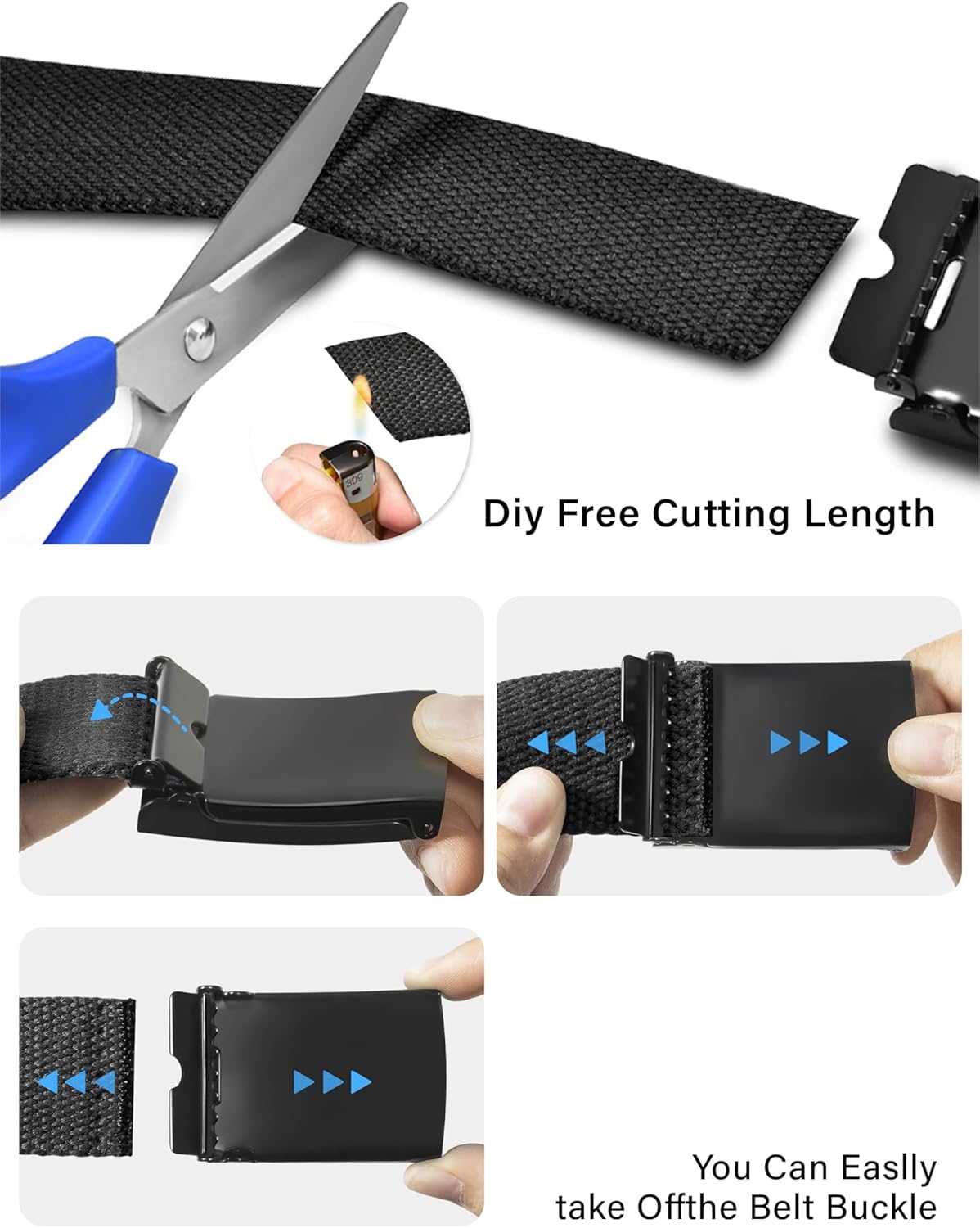 LXMY Mens Belt,Work Belts for Men,Mens Holeless Adjustable Canvas Web Cloth Fabric Belts,Black Casual Dress Business Belt - Image 3