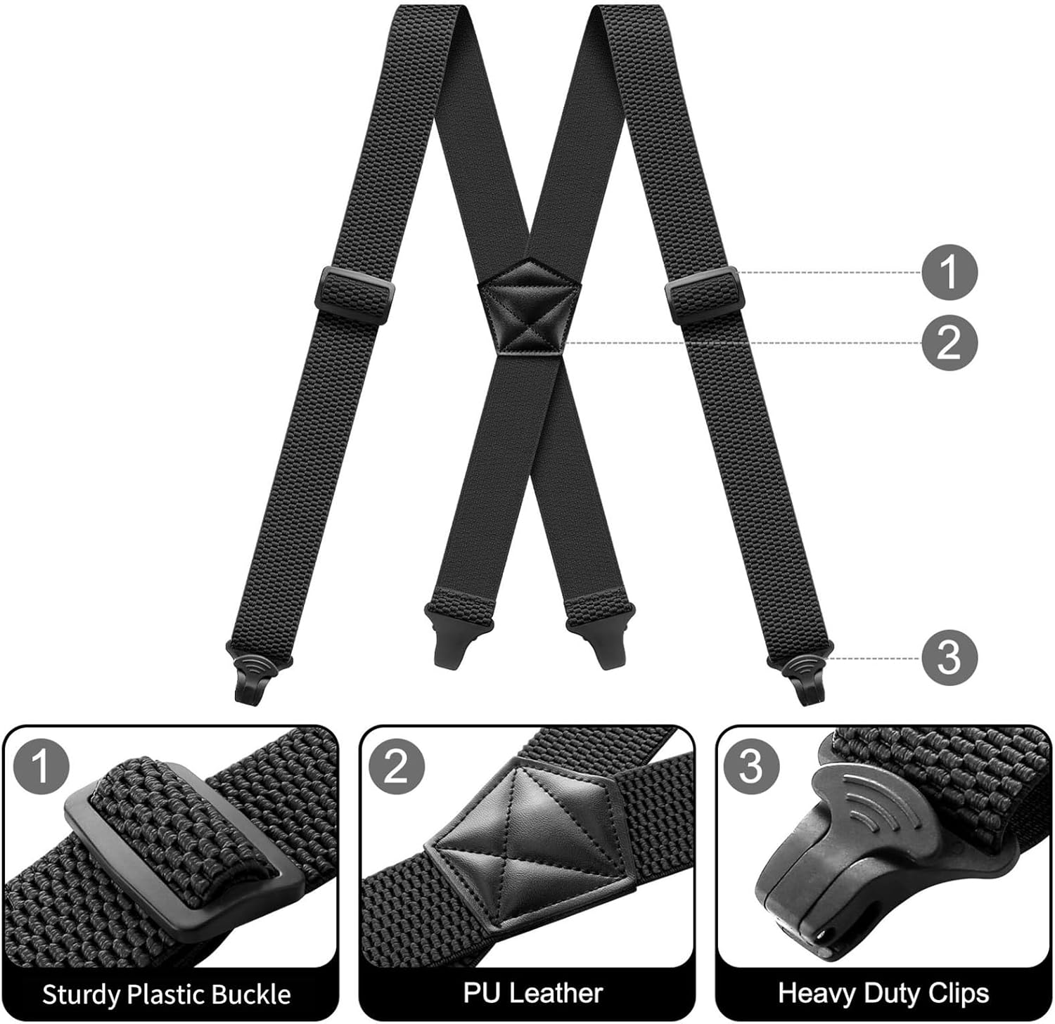 Suspenders for Men Heavy Duty Hidden Suspenders Work Airport Friendly with Plastic Gripper Clasps Braces for Trousers