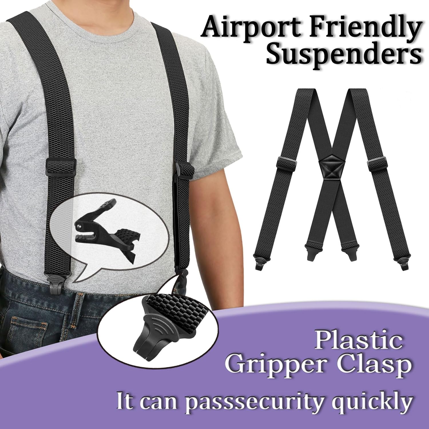 Suspenders for Men Heavy Duty Hidden Suspenders Work Airport Friendly with Plastic Gripper Clasps Braces for Trousers - Image 5