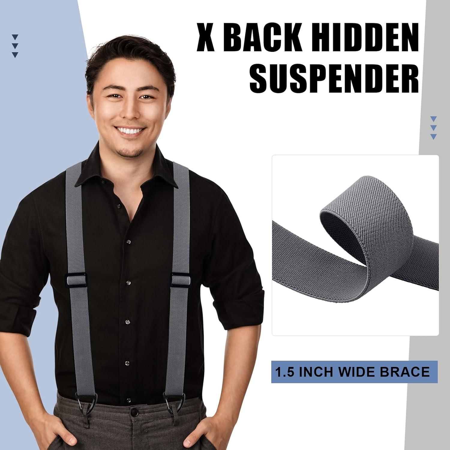 Alternative view of Janmercy 2 Pcs x Back Hidden Suspenders 1.5 Inch Work Suspenders for Men Shirt Pant Clothing