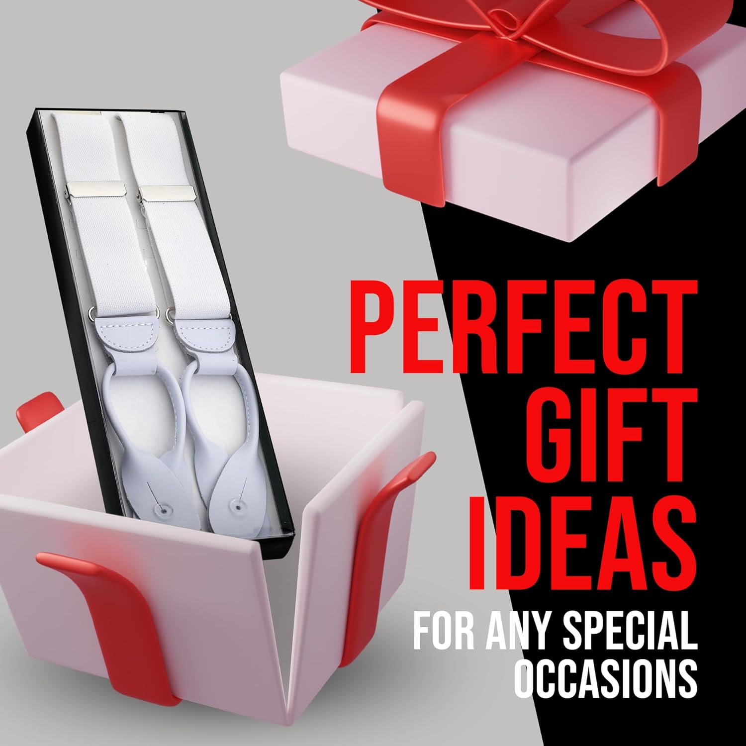 Alternative view of HOLD'EM Tuxedo Suspenders for Men Black Genuine Leather Button End 1.25 Inches Mens Braces Suspenders