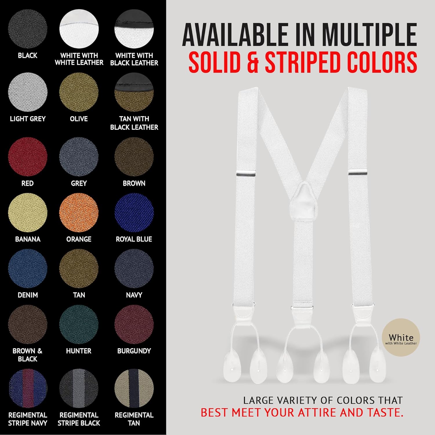 HOLD'EM Tuxedo Suspenders for Men Black Genuine Leather Button End 1.25 Inches Mens Braces Suspenders - Image 3