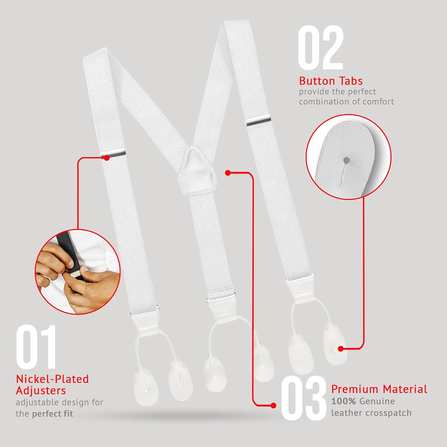 HOLD'EM Tuxedo Suspenders for Men Black Genuine Leather Button End 1.25 Inches Mens Braces Suspenders - Image 5