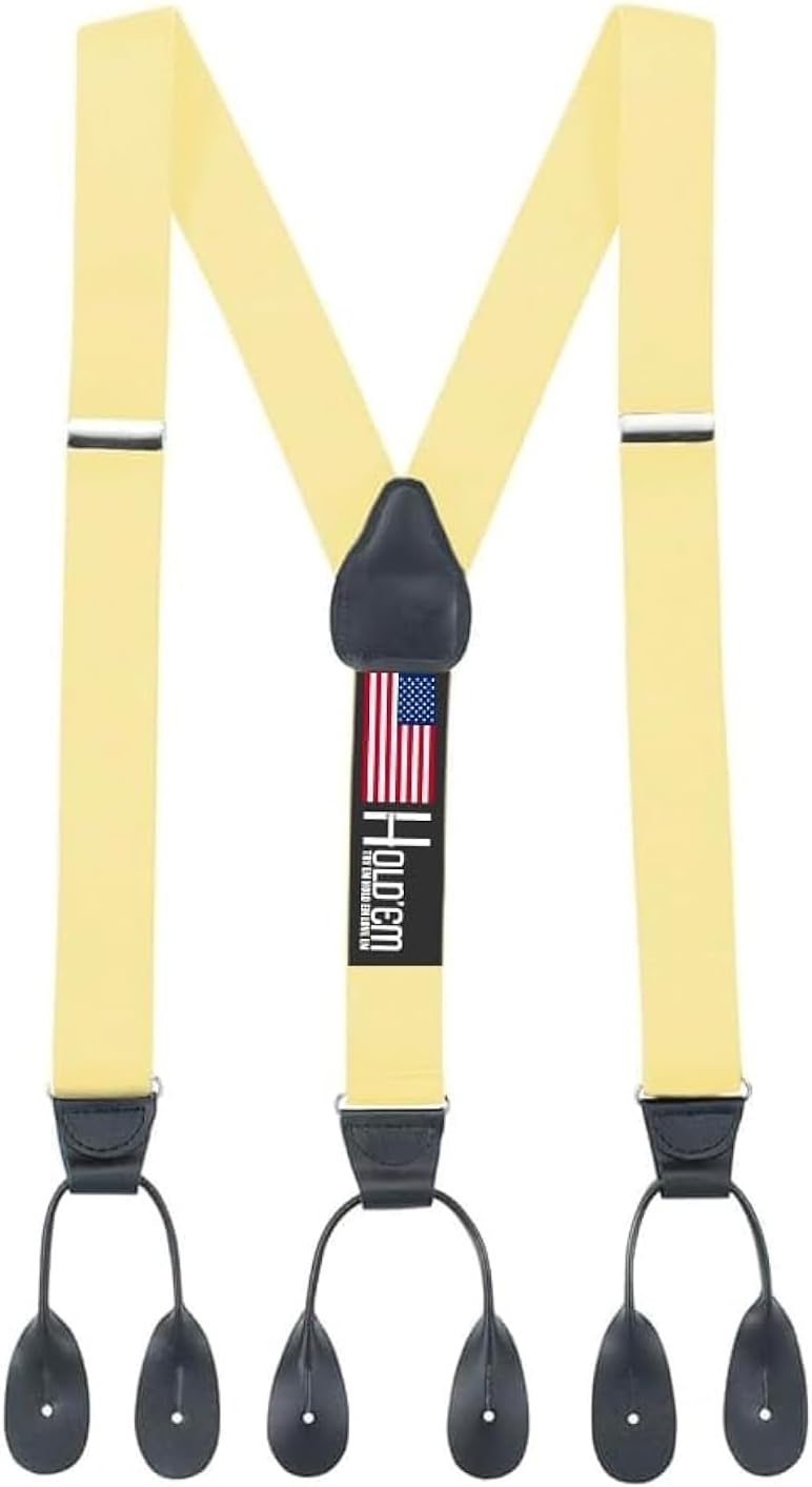 HOLD'EM Tuxedo Suspenders for Men Black Genuine Leather Button End 1.25 Inches Mens Braces Suspenders - Image 9