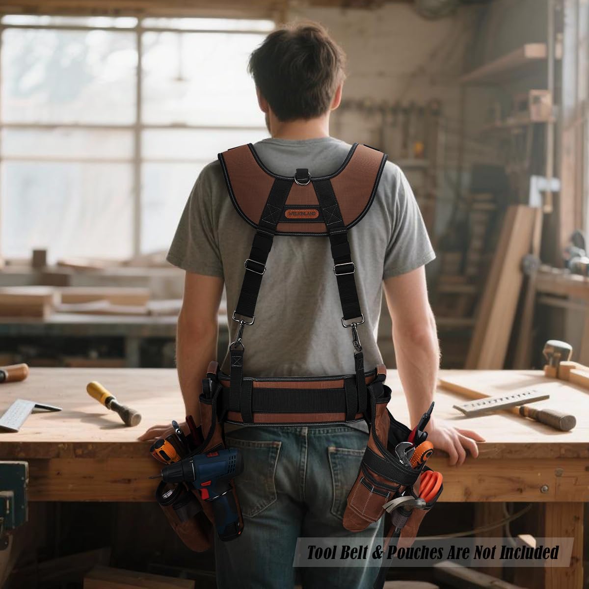 WELKINLAND Heavy Duty Tool Belt Suspender, Comfy Padded Tool Belt Suspender, Fully-Adjustable Tool Bag Suspenders, RipStop Suspenders For Tool Belt, Tool Belt Suspenders For Men/Carpenter
