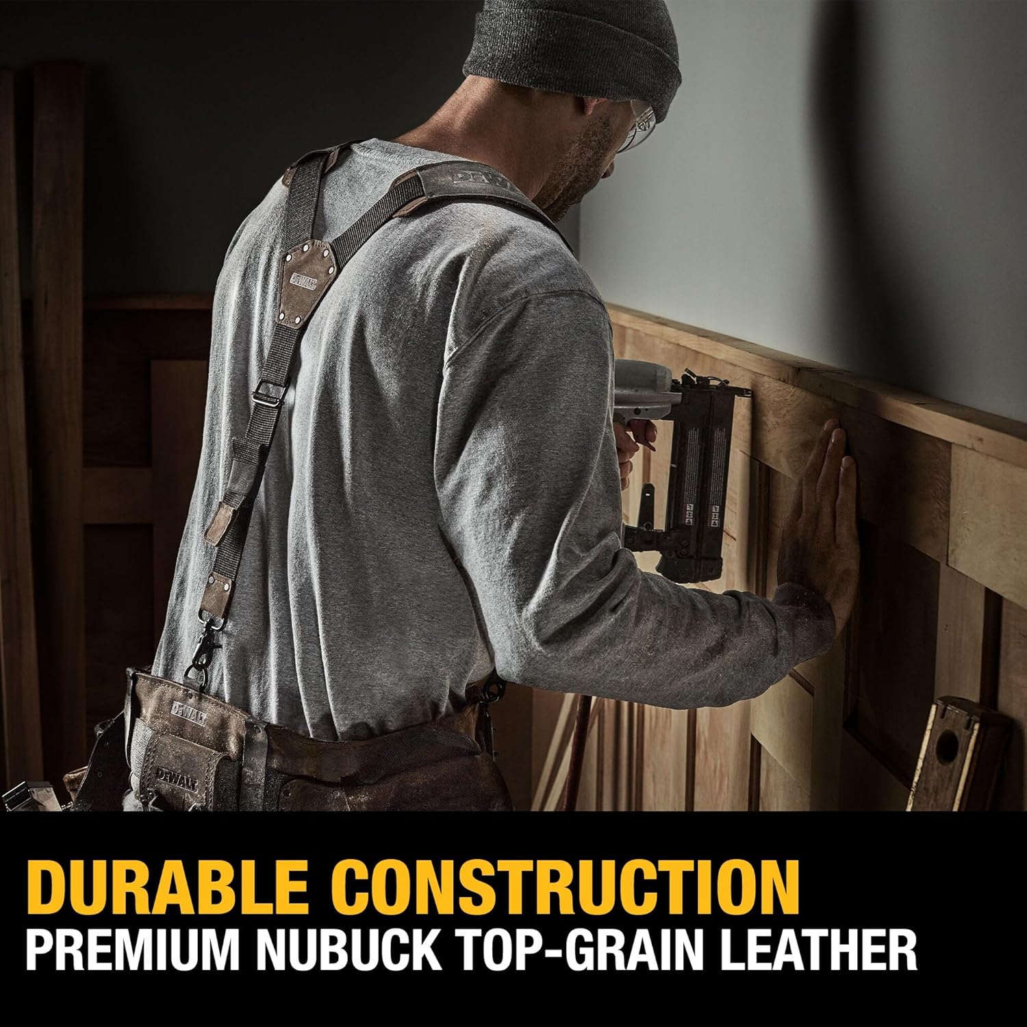 DEWALT Leather Tool Belt Suspenders, Y Back Design Adjustable, Heavy Duty Construction (DWST550116)