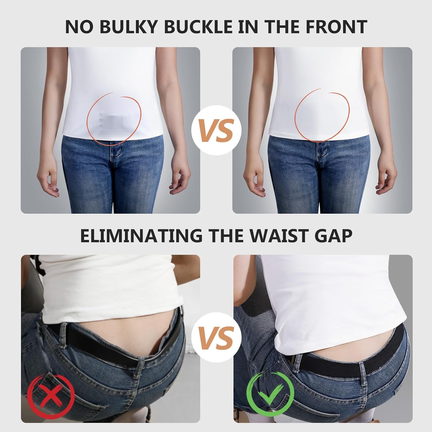 Alternative view of JASGOOD Women No Show Stretch Belt Elastic Web Strap Belt with Flat Buckle for Jeans Pants Dresses