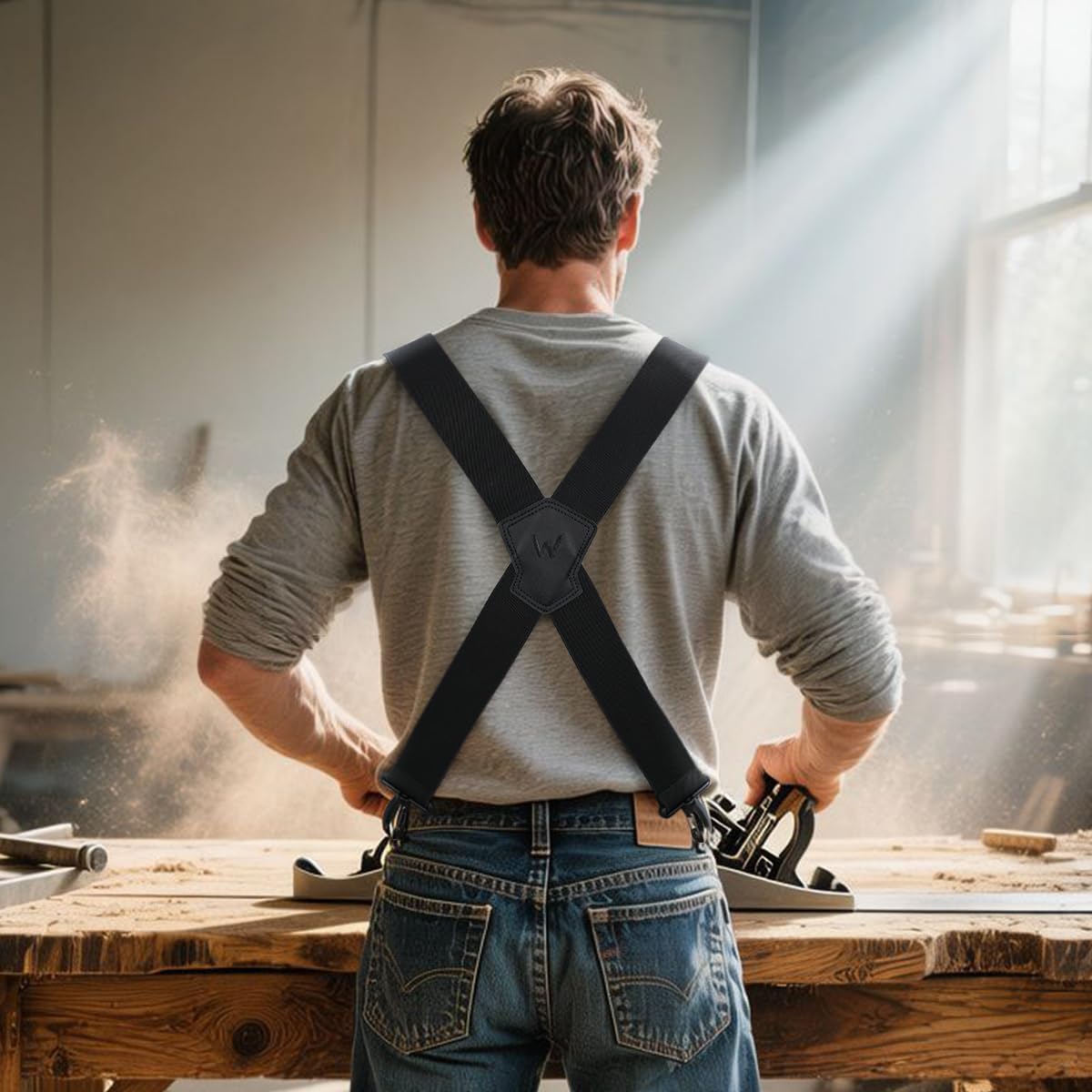 WELKINLAND UltraLight Grip Suspenders, 2-Inch Wide Elastic Suspenders for Pants, Mens Suspender for Jeans, Mens Suspender with Hooks for Belt Loop