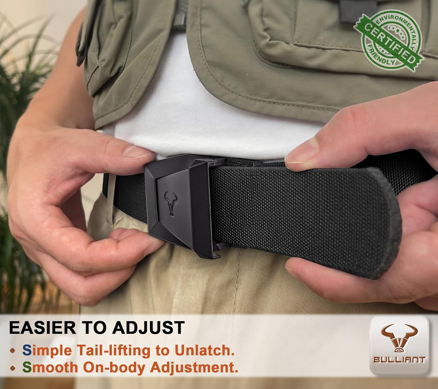 Alternative view of BULLIANT Tactical Belt for Men, Men Stretch Nylon Web Gift Belt 1.5"-Hiking Rigger Military Work-Quick Release