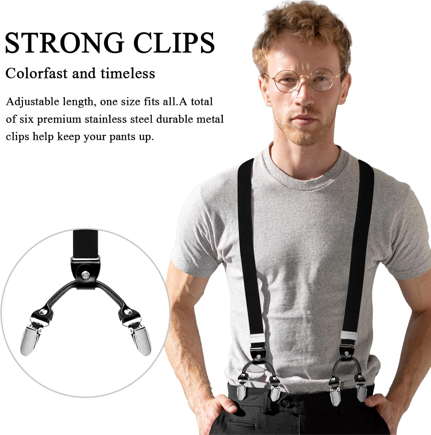 MAHOTUY Suspenders for Men, Adjustable Heavy Duty Men's Suspenders Y Back with 6 Clips Under Clothing for Jeans Dress Pants - Image 5