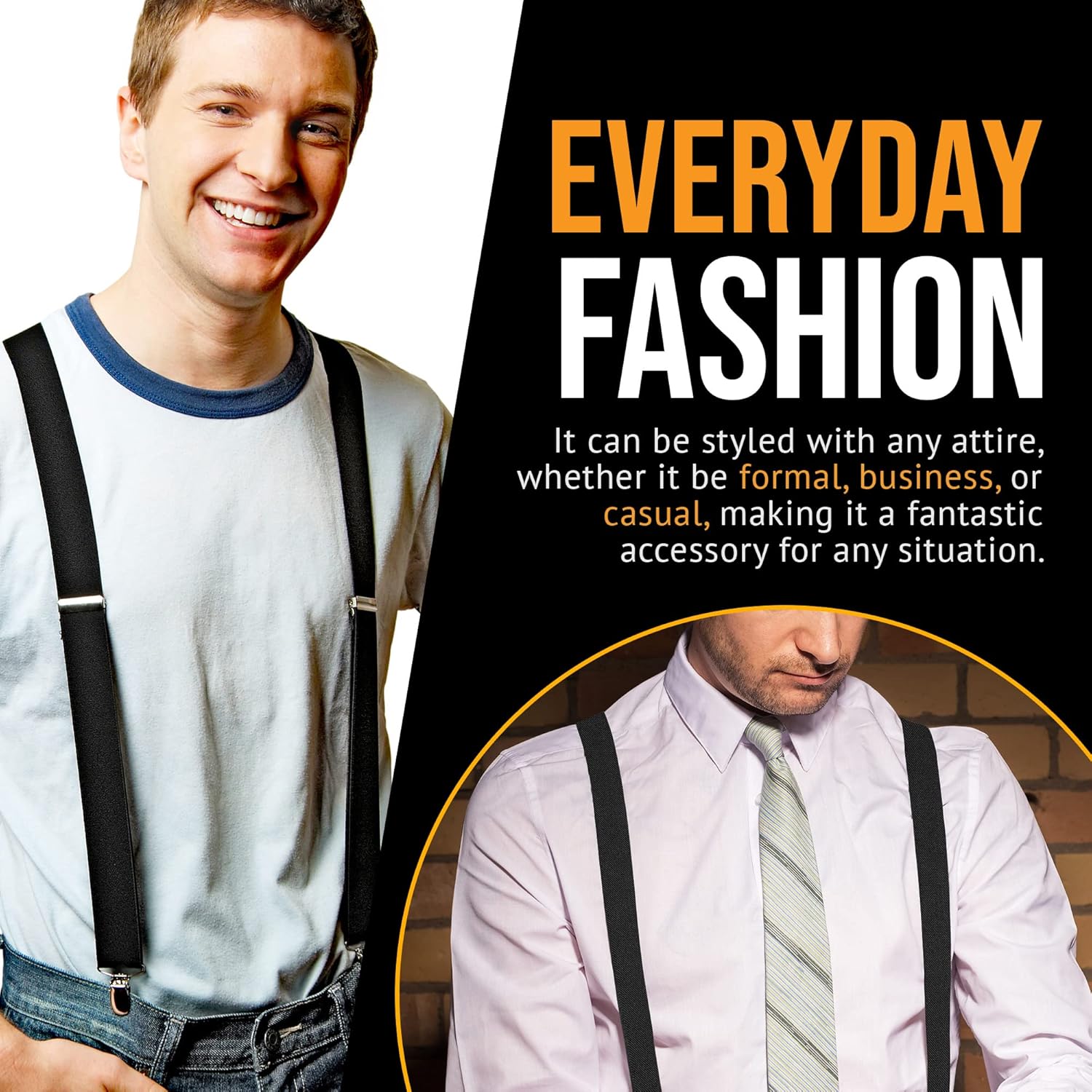 HOLDu2019EM Menu2019s X-Back Adjustable suspenders for trousers & jeans, Straight Clip-on Tuxedo Suspenders