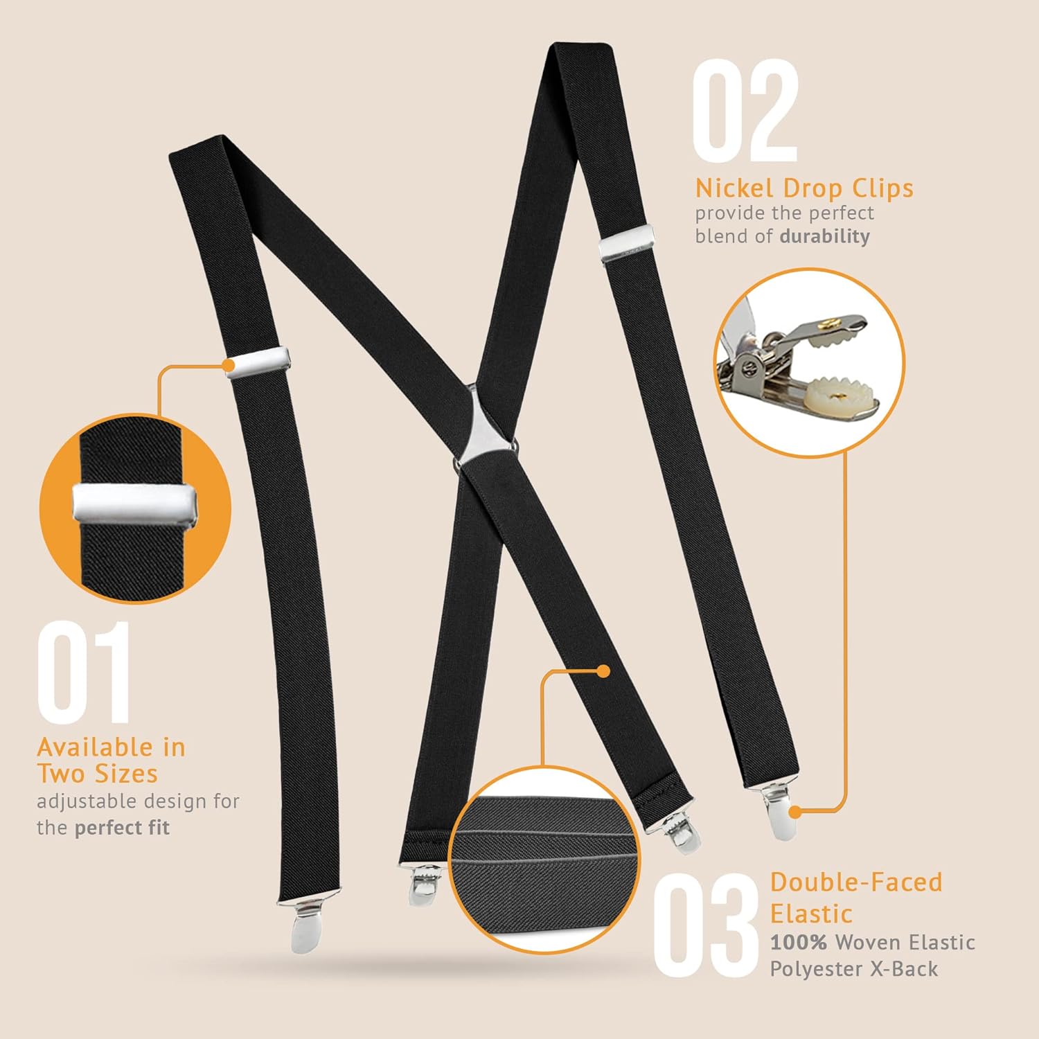 Alternative view of HOLDu2019EM Menu2019s X-Back Adjustable suspenders for trousers & jeans, Straight Clip-on Tuxedo Suspenders