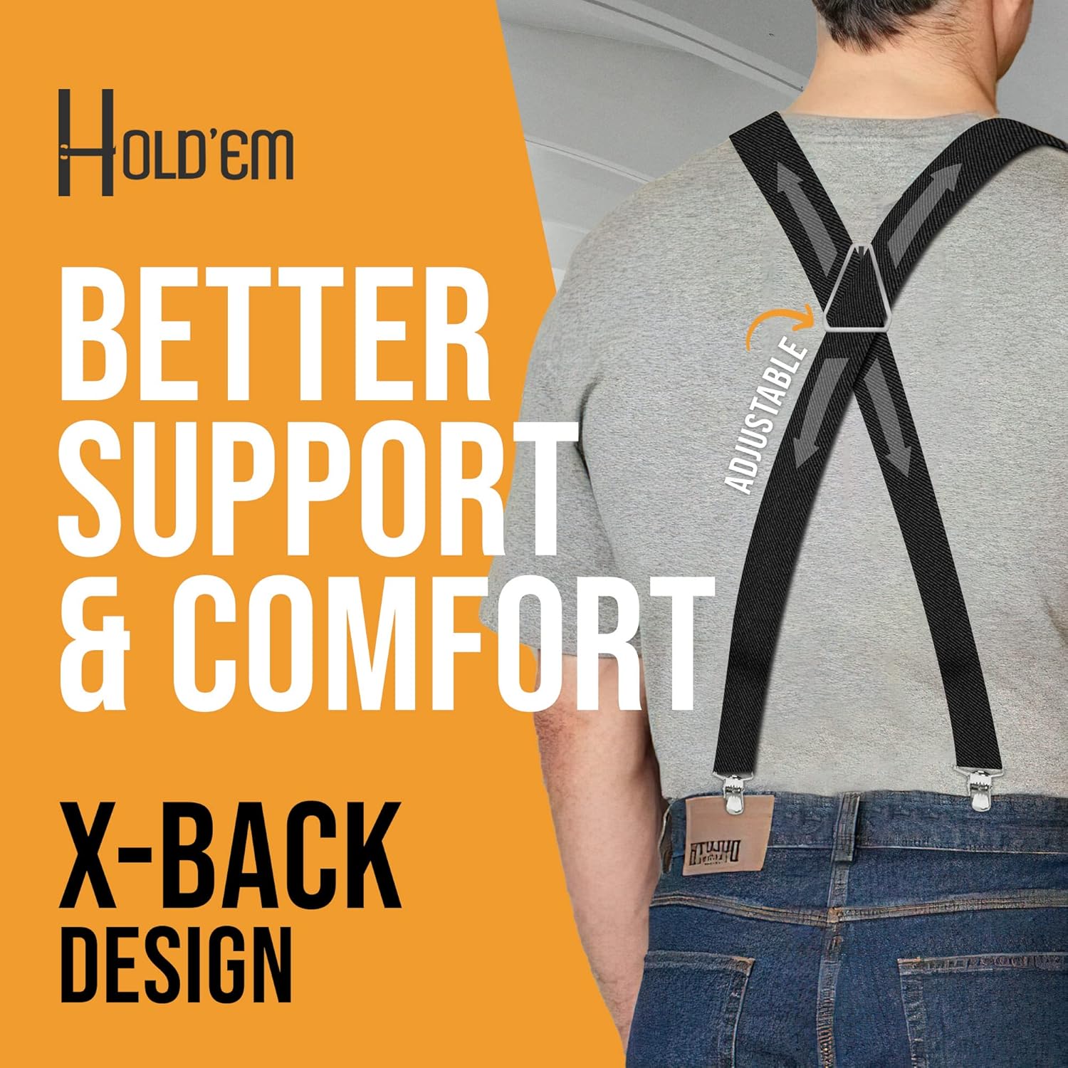 HOLDu2019EM Menu2019s X-Back Adjustable suspenders for trousers & jeans, Straight Clip-on Tuxedo Suspenders - Image 4