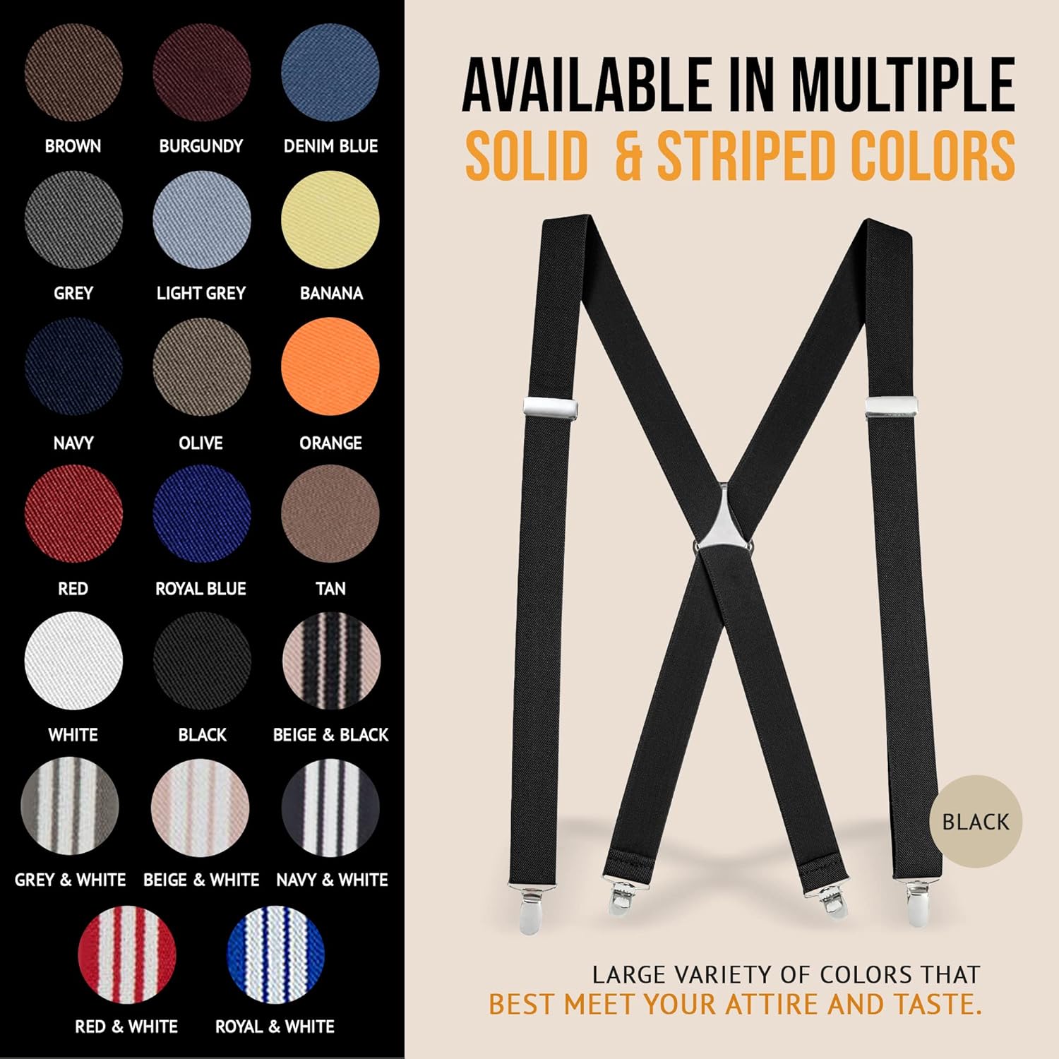 HOLDu2019EM Menu2019s X-Back Adjustable suspenders for trousers & jeans, Straight Clip-on Tuxedo Suspenders - Image 5