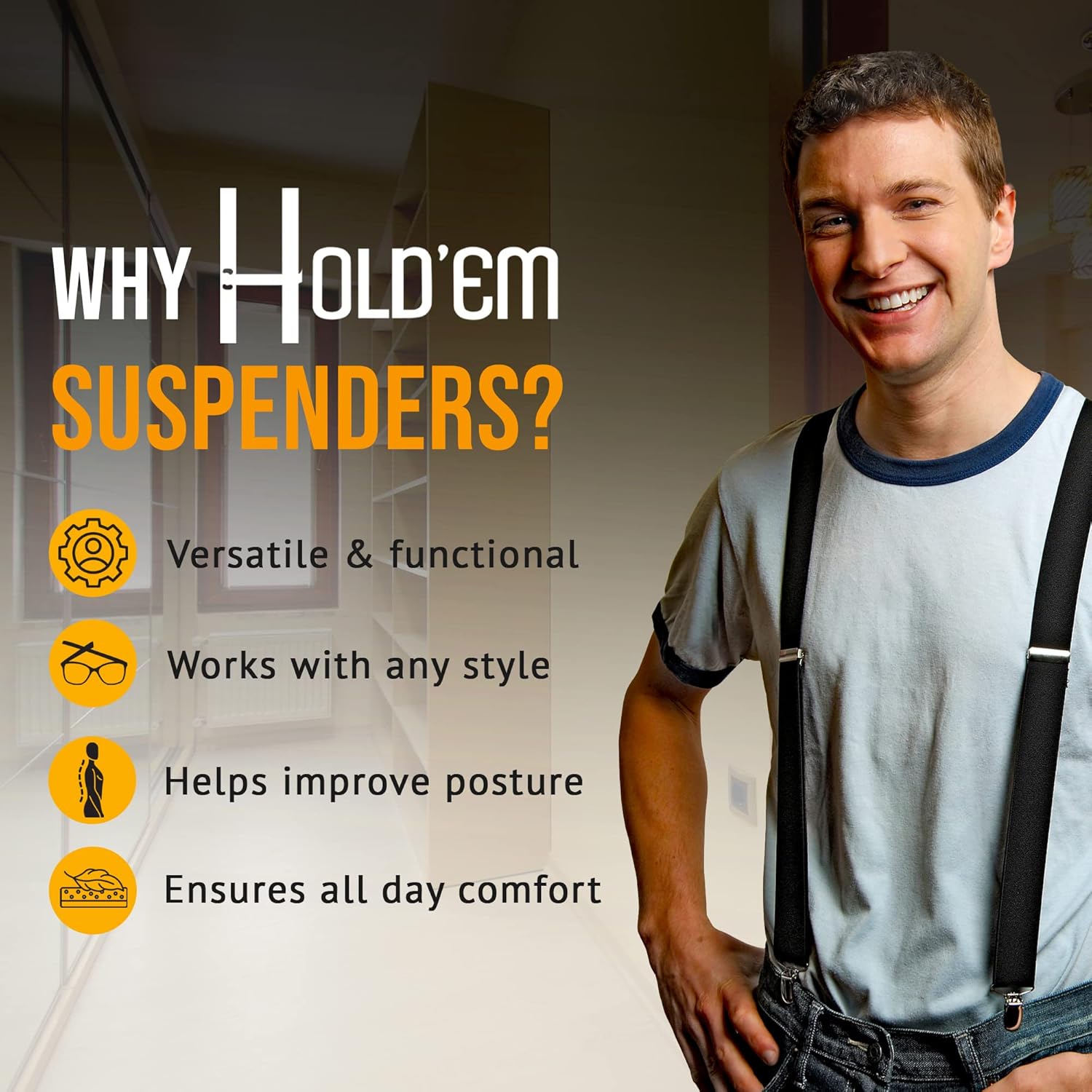 HOLDu2019EM Menu2019s X-Back Adjustable suspenders for trousers & jeans, Straight Clip-on Tuxedo Suspenders - Image 6