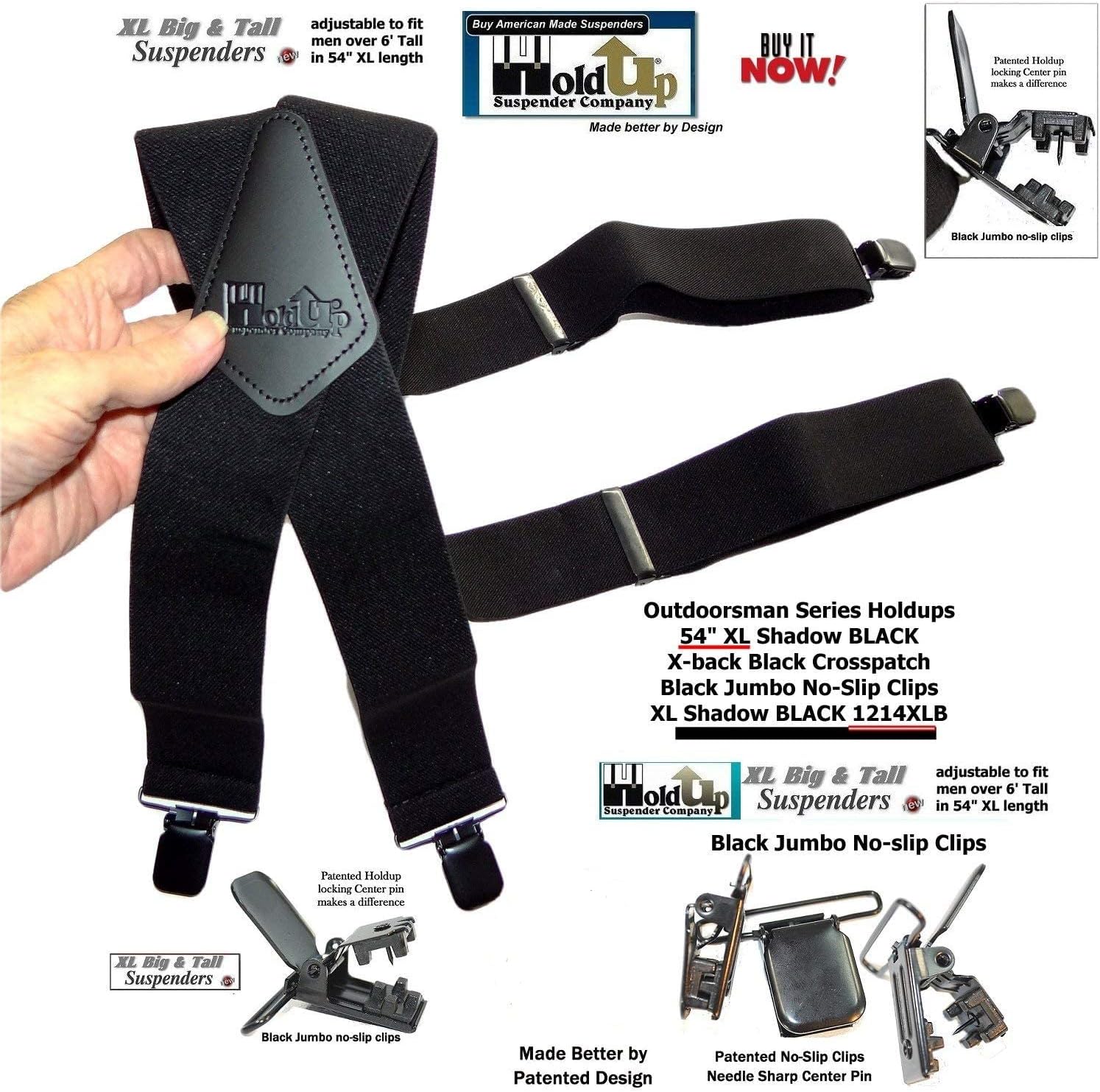 Holdup 2" Wide Outdoorsman Series Suspendewrs for Men with Patented "No-Slip" Metal Clips