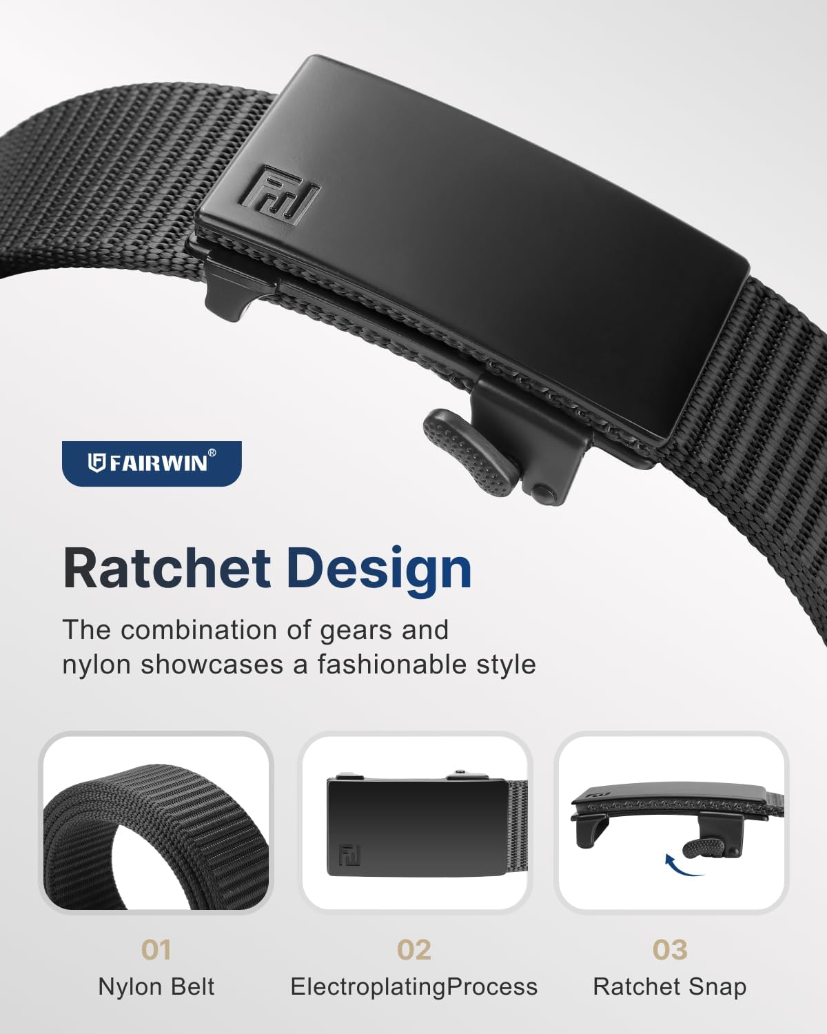 Alternative view of FAIRWIN Ratchet Belts for Men - Nylon Web Belt for Golf Tactical Work Casual, Adjustable Webbing with Ratcheting Buckle