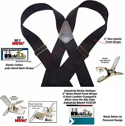 Alternative view of Holdup 2" wide Non-Elastic Industrial Series Suspenders for Men with the USA Patented No-Slip Clips