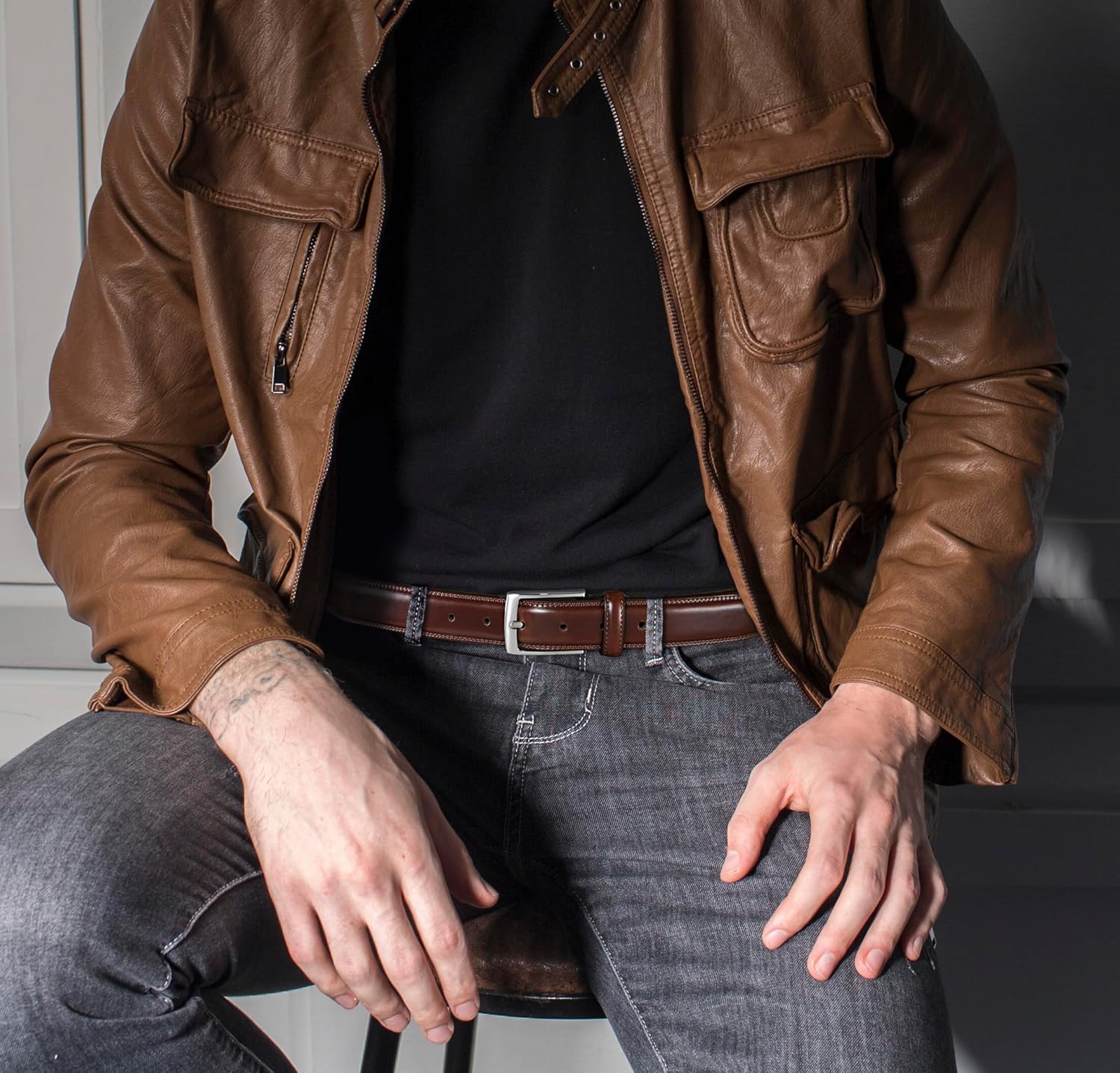 MILORDE Men's Leather Dress Belt 2Pack, Handmade, Genuine Leather, Fashion & Classic Designs for Work Business and Casual - Image 3