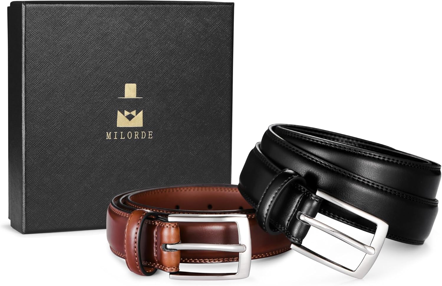 MILORDE Men's Leather Dress Belt 2Pack, Handmade, Genuine Leather, Fashion & Classic Designs for Work Business and Casual - Image 5