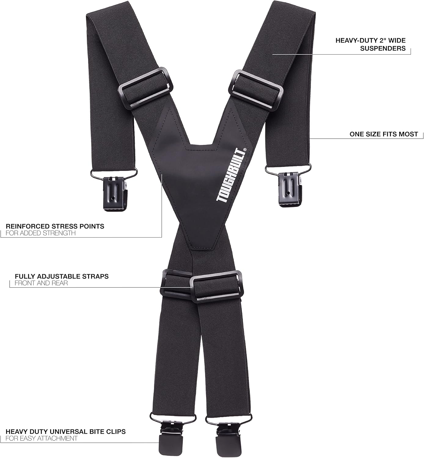 ToughBuilt - Universal Suspenders- Stretch Suspension, Evenly Distribute Weight, Comfortable, Durable and Adjustable - (TB-51D)