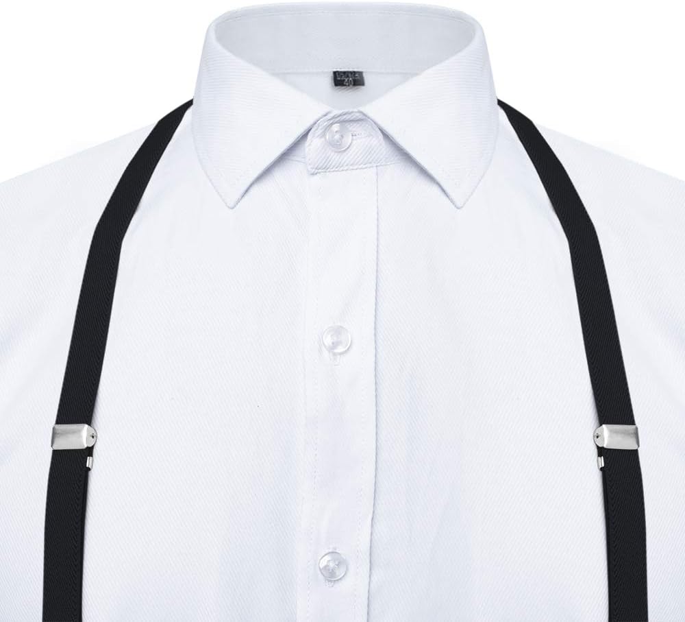 TopTie Men's Skinny Suspenders 1/2" inch (1.5CM) X-Back Clip Suspenders