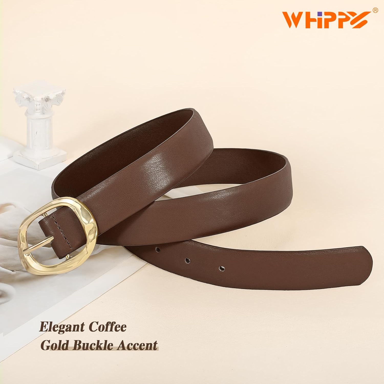 WHIPPY Leather Belt for Women Casual Waist Belt with Gold Buckle Fashion Ladies Belt for Jeans Pants Dress