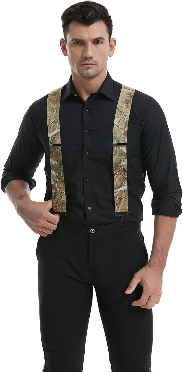 KRICJYH 2 Inch Camo Suspenders for Men Heavy Duty Clips Hunting Camoflauge Elastic Braces