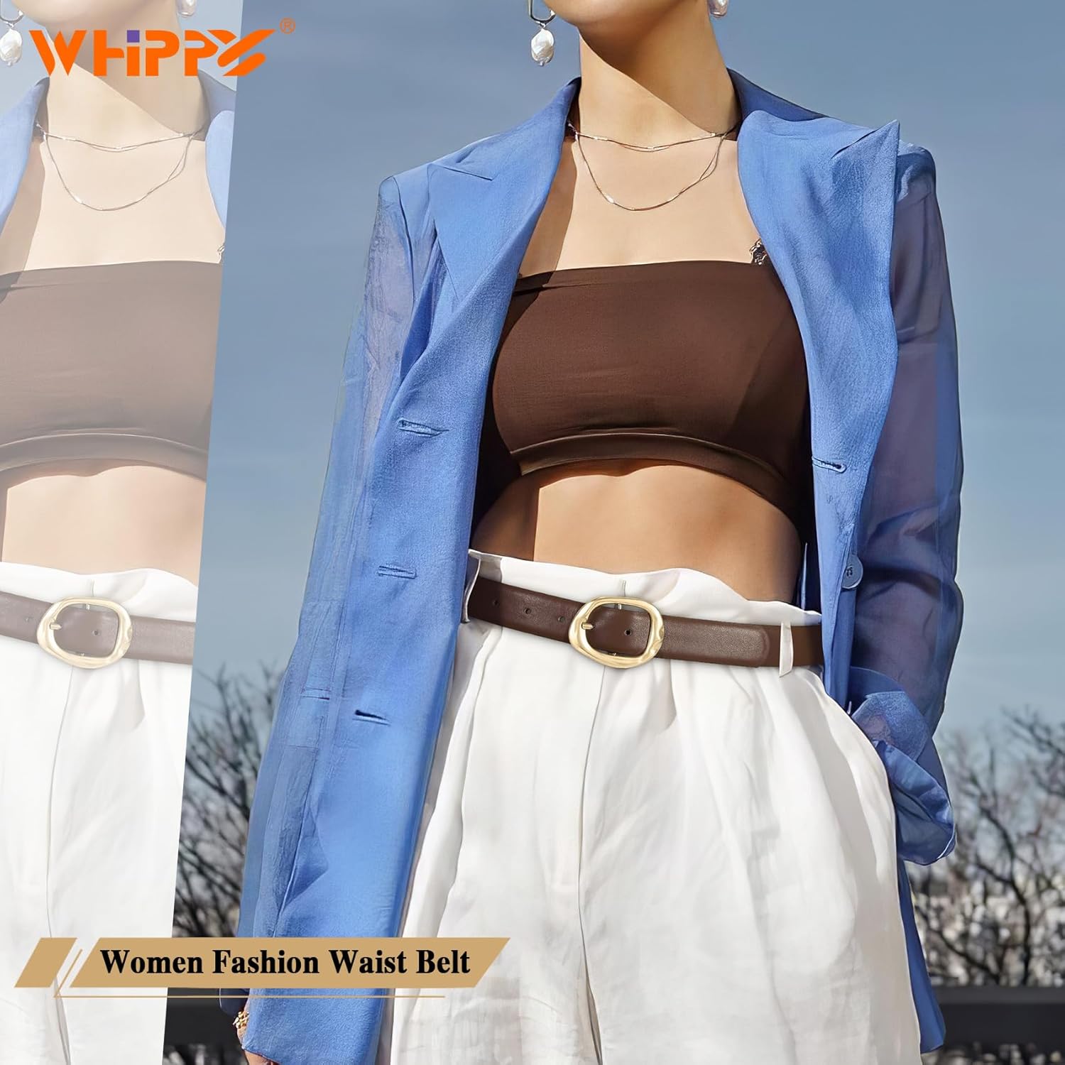 Alternative view of WHIPPY Leather Belt for Women Casual Waist Belt with Gold Buckle Fashion Ladies Belt for Jeans Pants Dress