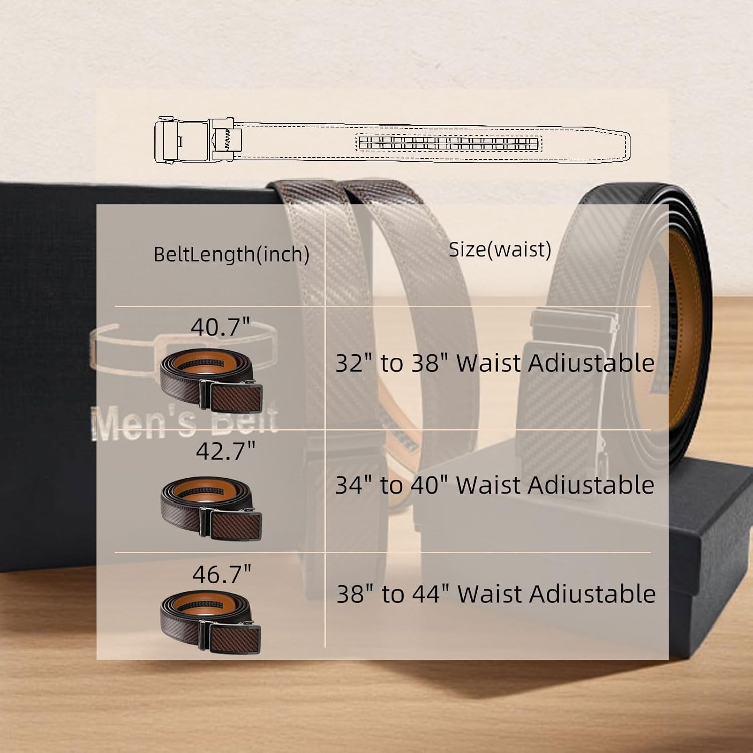 Alternative view of QVGFCTB Ratchet Belts for Men - 2 Pack Leather Belts for Men, Easy to Slide Adjustable, Trim to Fit, Dress&Casual (1 3/8")