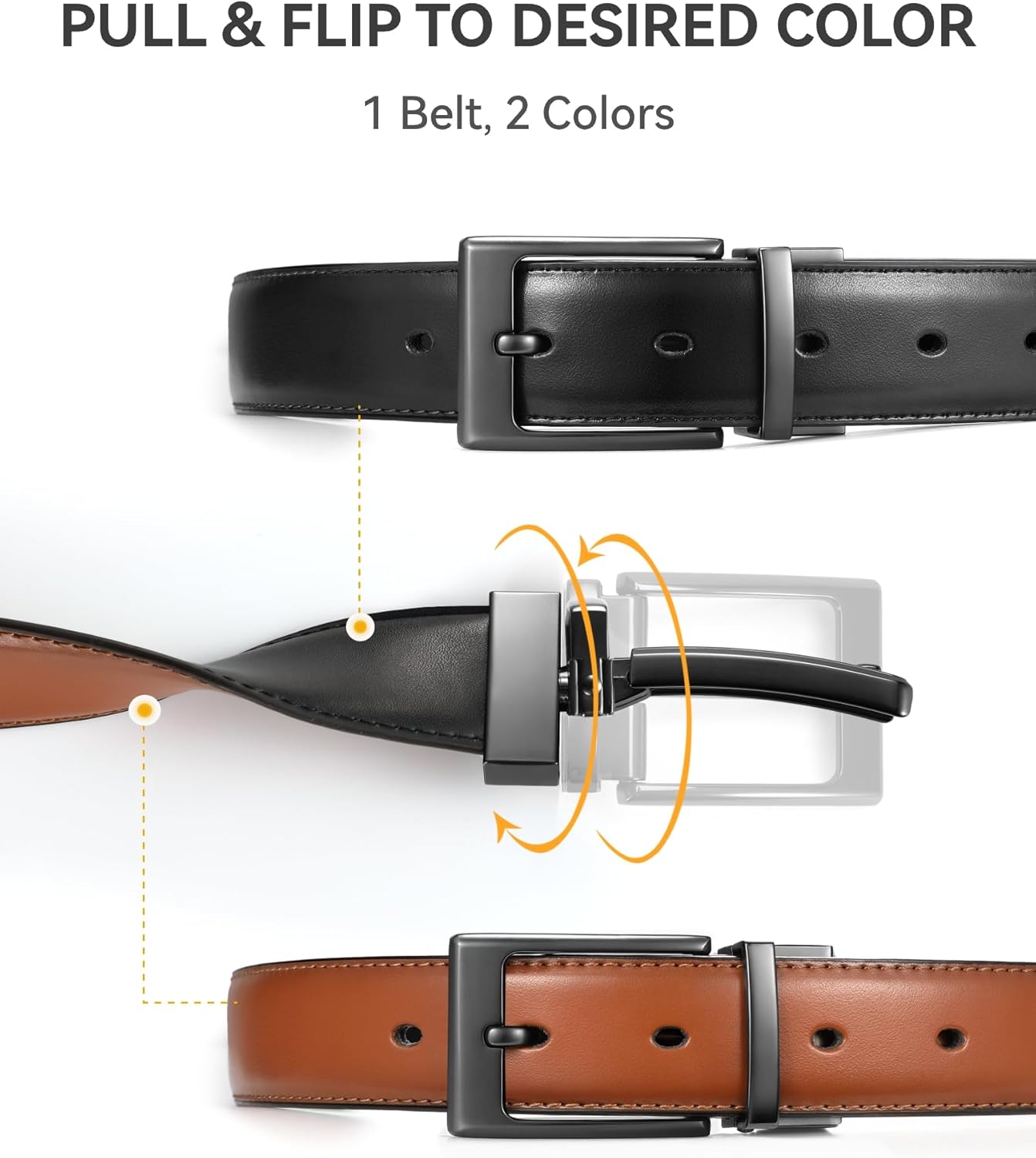 CHAOREN Reversible Belt Men 1 Piece - 1.25" Leather Dress Belt - Trim to Fit for Elegant Style