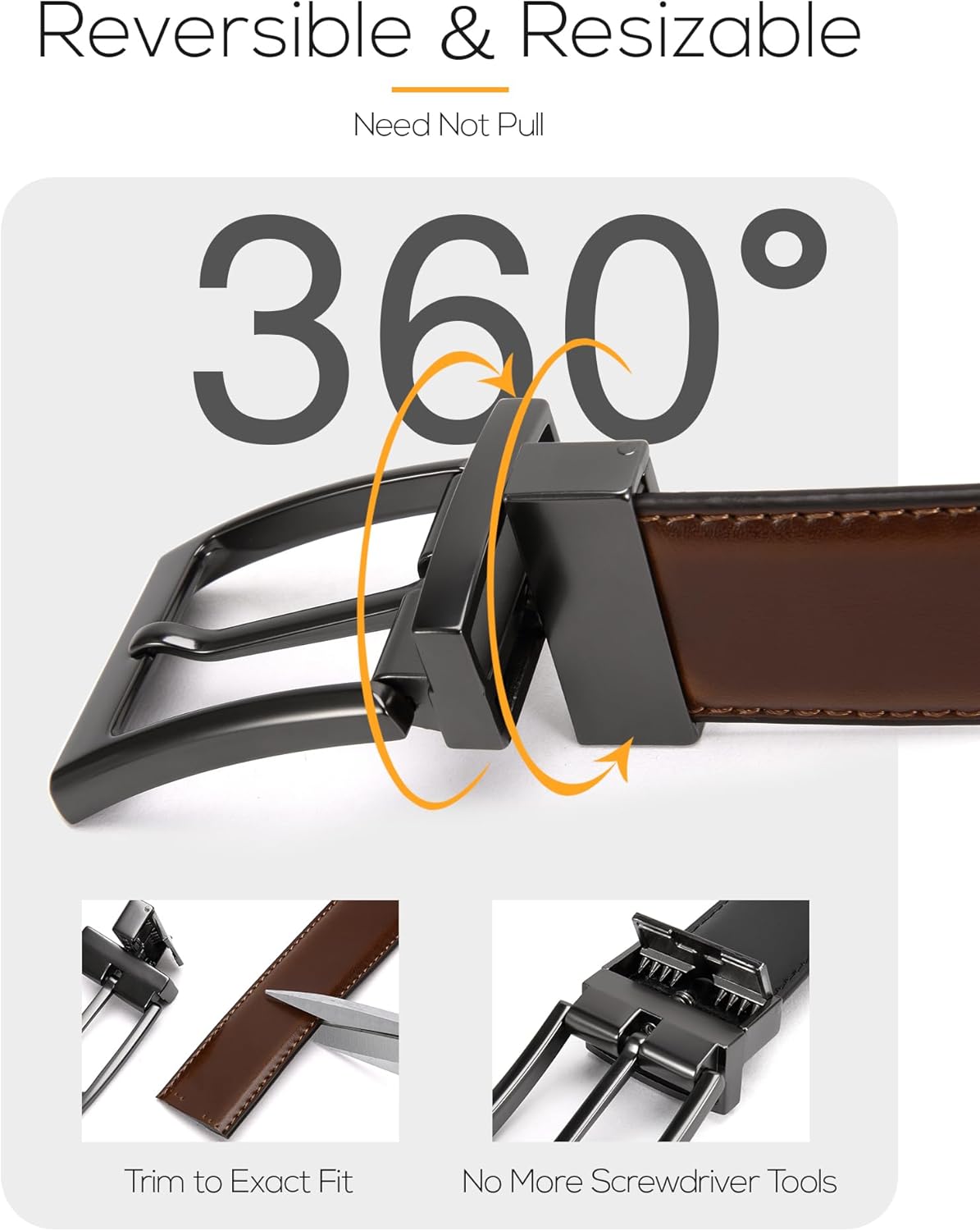 CHAOREN Reversible Mens Belt 1 Piece u2013 Leather Belt Men for Dress Pants - Single Belt, 2 Colors