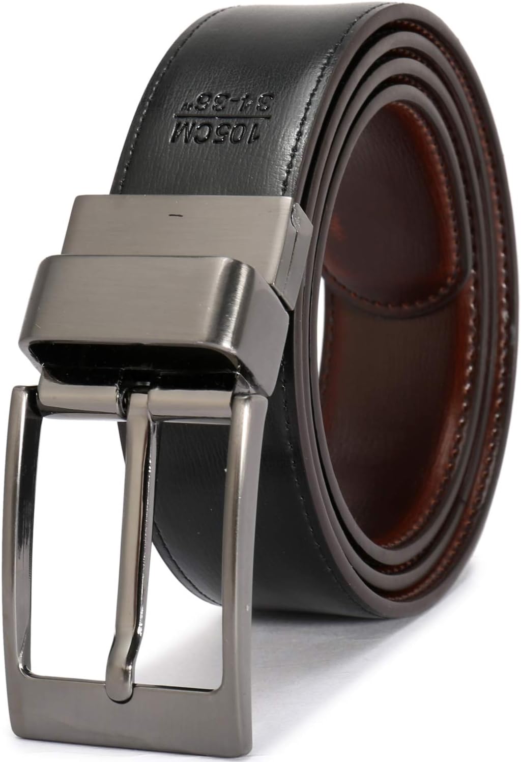 Alternative view of beltox fine Men's Dress Belt Leather Reversible 1.25" Wide Rotated Buckle Gift Box