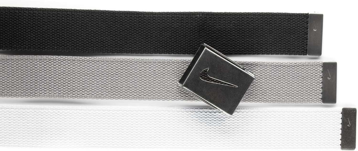 Nike Men's Standard 3 Pack Golf Web Belt, White/gray/black, One Size