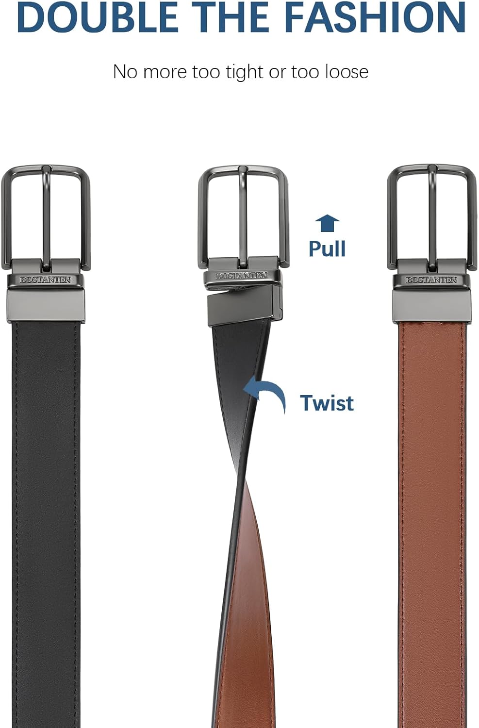 Alternative view of BOSTANTEN Belt Men Leather Reversible Belts for Men 1 3/8" for Casual Golf Dress Pants, Two-in-One Belt Gift