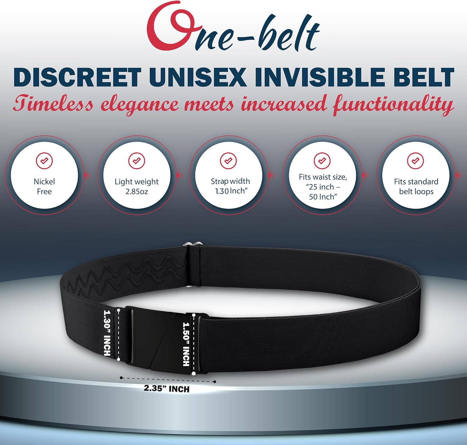 Alternative view of ONE-BELT No Show Invisible Elastic Belts for Women & Men 1.30" inch adjustable Non Slip Zero Bulk. Designed in USA.