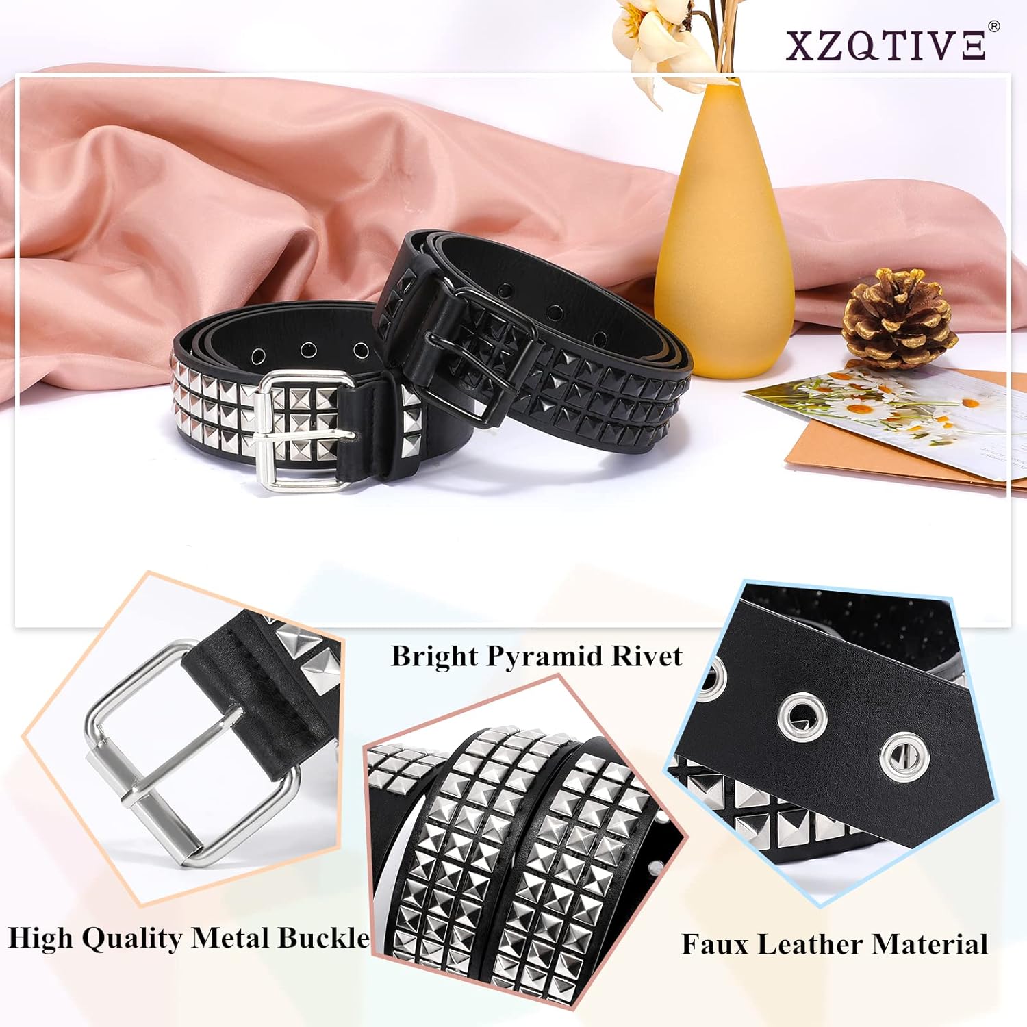 XZQTIVE Studded Belt Metal Punk Rock Rivet Belts for Women/Men Punk Leather Belt Gothic Belt Accessories for Jeans Pants
