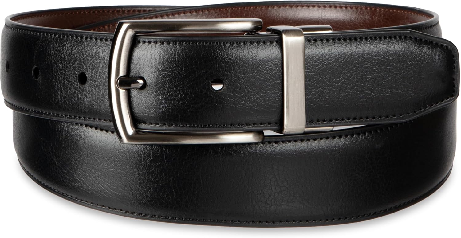 Haggar mens 2-in-1 Reversible Leather Belt for Dress Pants, Suits, Khakis - Classic, Business Casual, Formal, Work