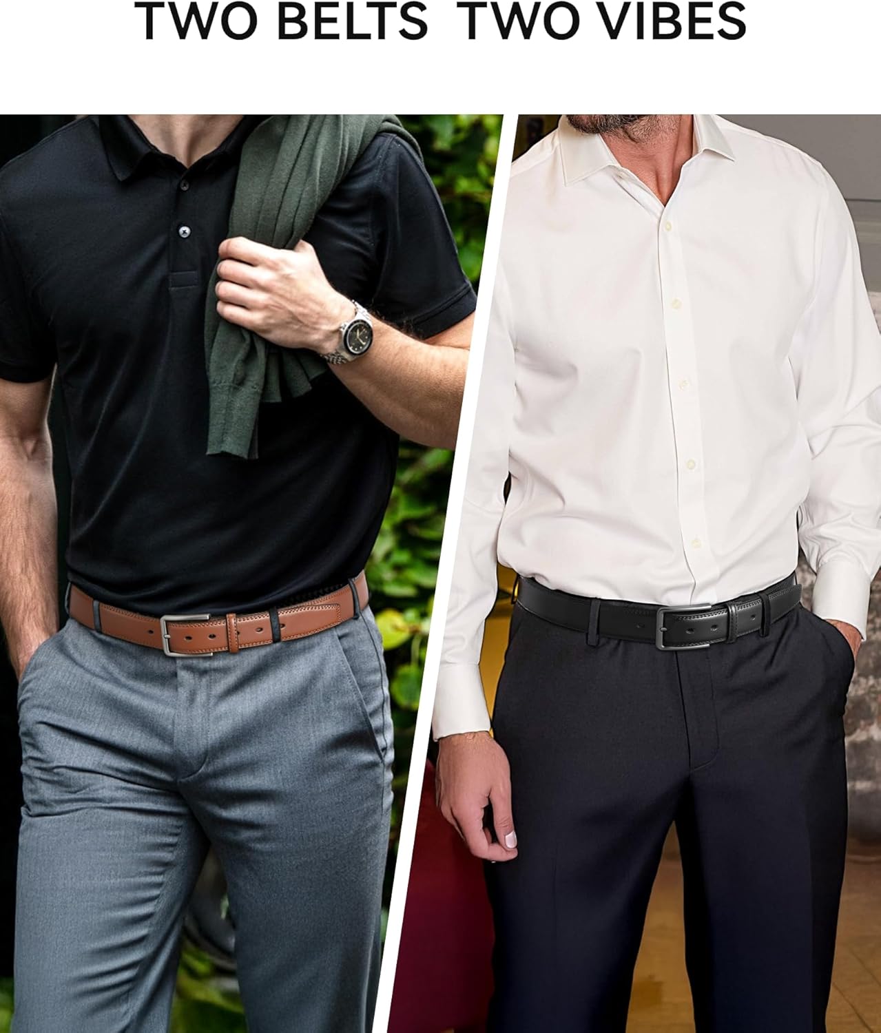 CHAOREN Leather Dress Belt Men 2 Pack - 1 3/8" Mens Belts for Work Business Casual Jeans