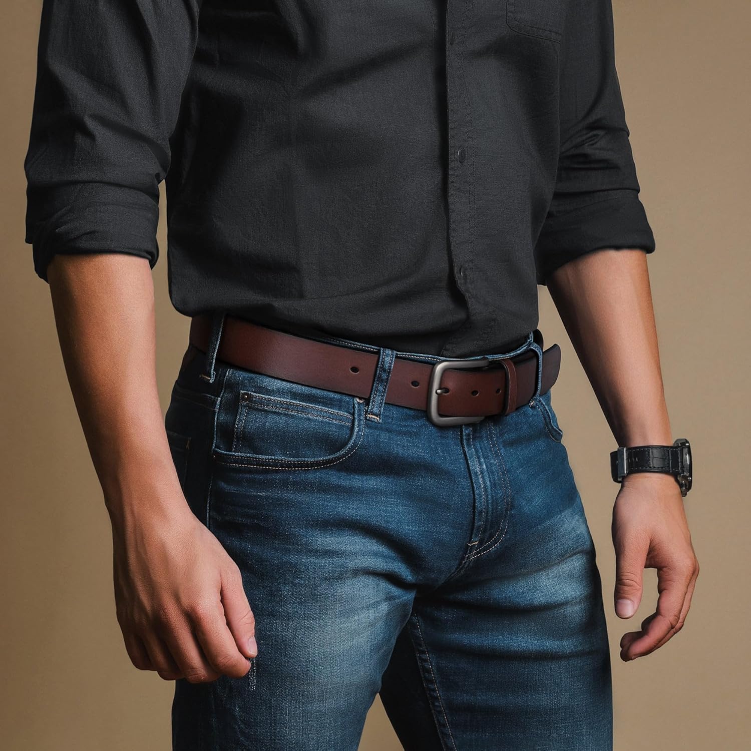 Alternative view of Buffway Men's Leather Belt,1.5" Handmade Top-Grain Leatheru2013Durable,Comfortable,Suitable for Everyday Formal & Casual Wear